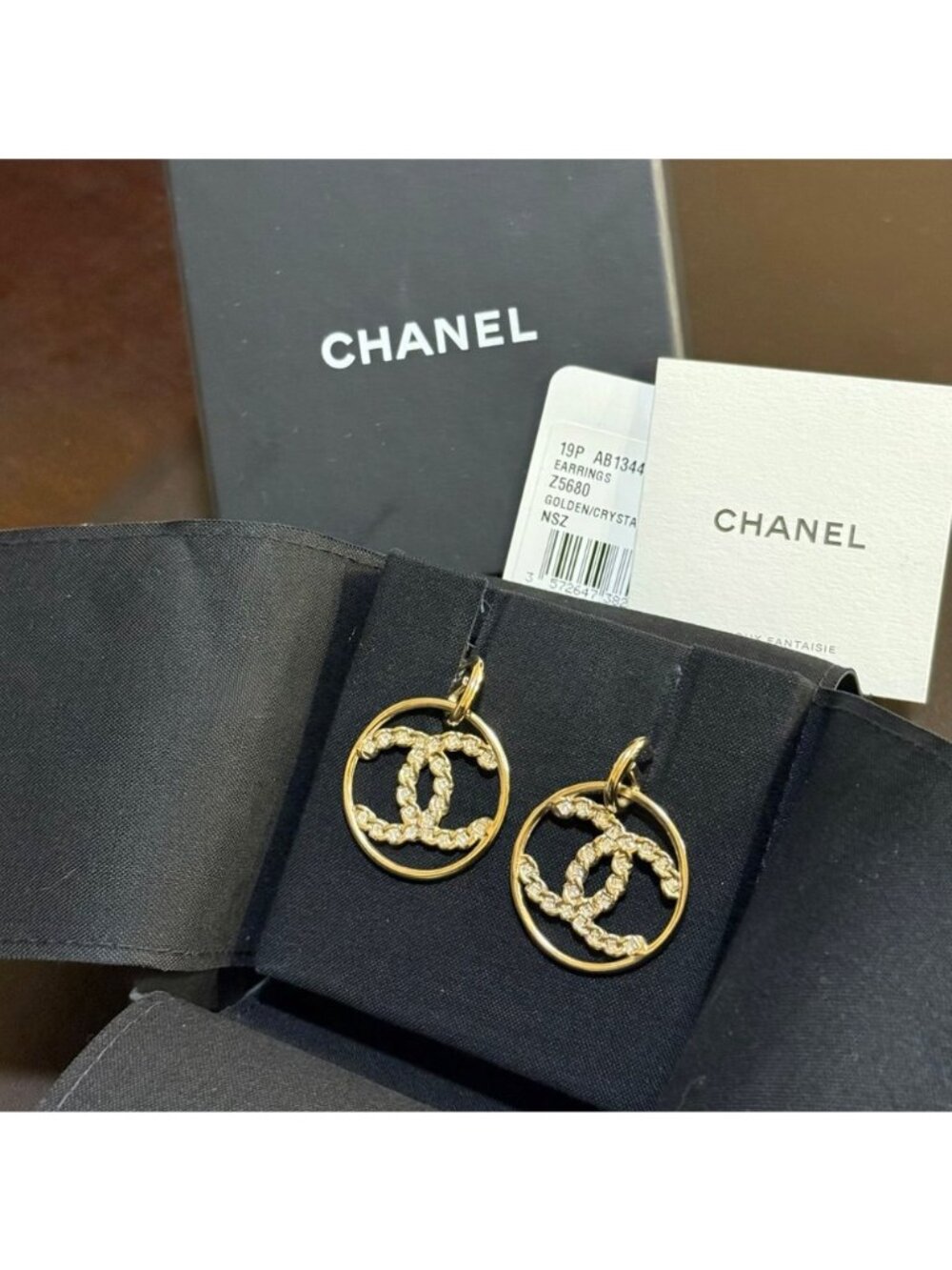 Chanel High Society CC Dangle Hoop Earrings with Box & Ribbon - Picture 6 of 9